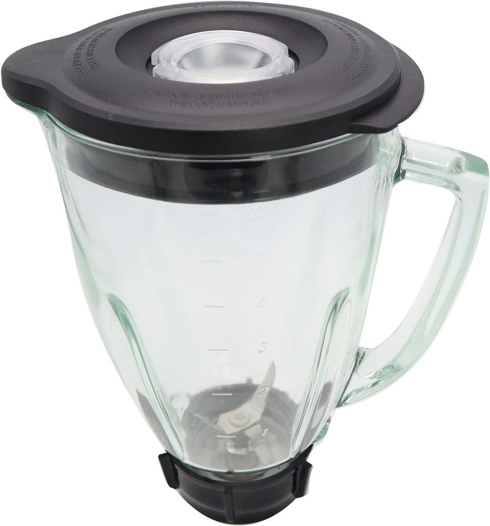 Blendin Complete 6-Piece 48 Ounce Replacement Round Glass Jar Cup Assembly Set With a Jar Base Cap, Blade, Gasket, Round Lid, Center Fill - Compatible with Standard Oster  Osterizer Blenders