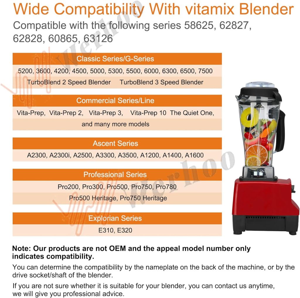 For vitamix Blender Pitcher Replace 5200 6300 6000 VM0101 VM0102 5200 5000 7500 2500 3500 Pro200 E310,for 64OZ Classic/Commercial/Professional/Explorian Series,vitamix Blender Cup Container,3 YR WAR