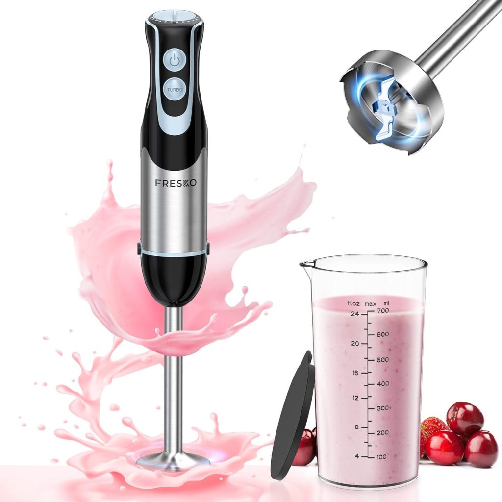 FRESKO Immersion Handheld Blender 500W with 700ml Beaker, 12-Speed  Turbo Mode Hand Blender Stick, 304 Stainless Steel Blades for Soup, Smoothie, Puree, Baby Food