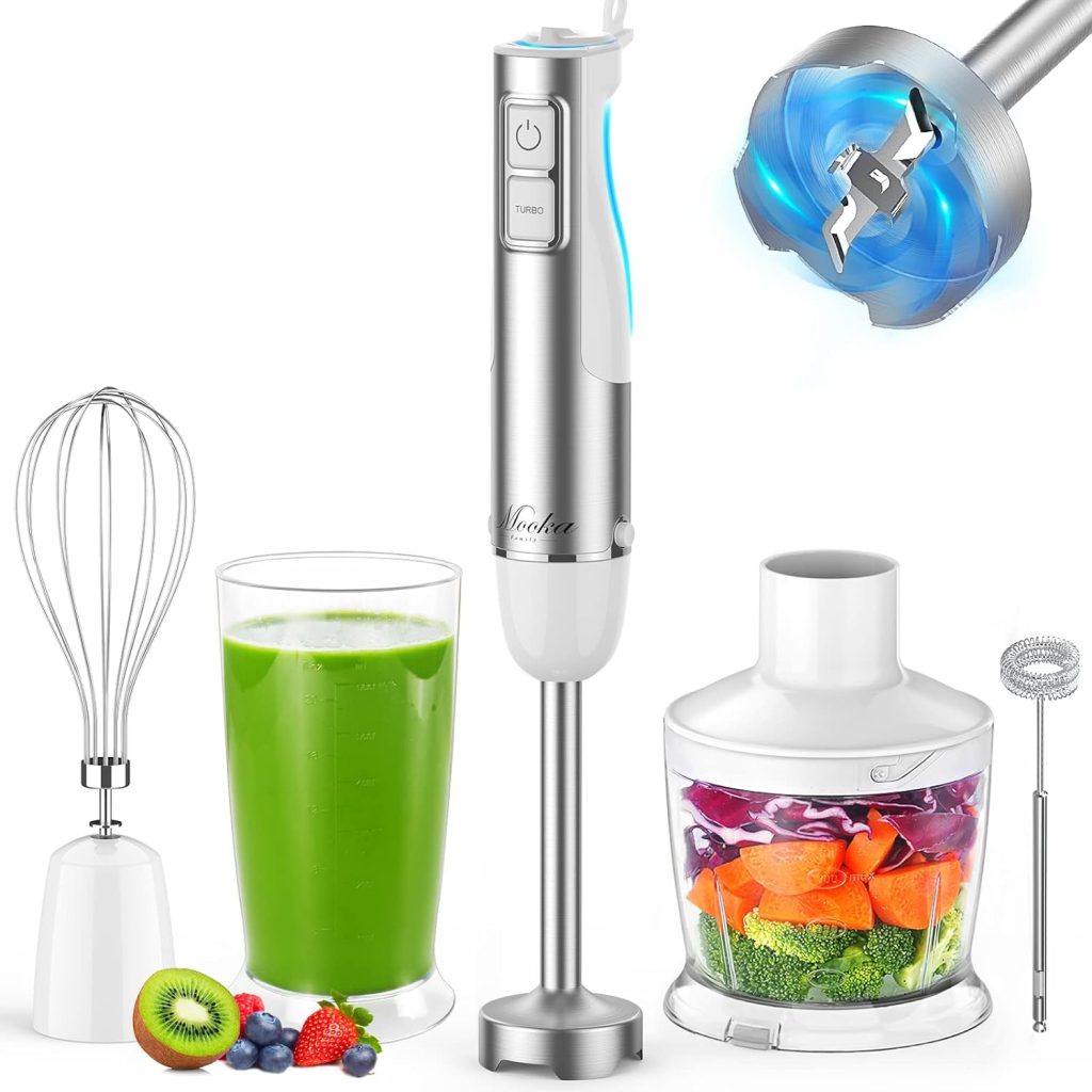 Immersion Blender Handheld, 1100W 5-in-1 Multi-Purpose Hand Blender, 12-Speed Stick Blender, 600ml Beaker, 500ml Chopper, Egg Whisk, Milk Frother, Black