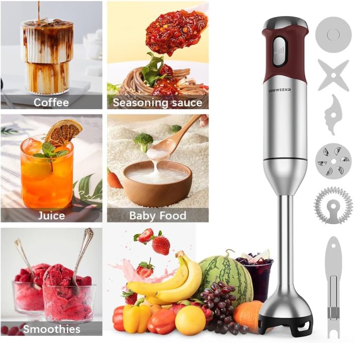 immersion blender scratch resistant hand blender 9 in 1 heavy duty copper motor stainless steel stick blender with milk 1 1