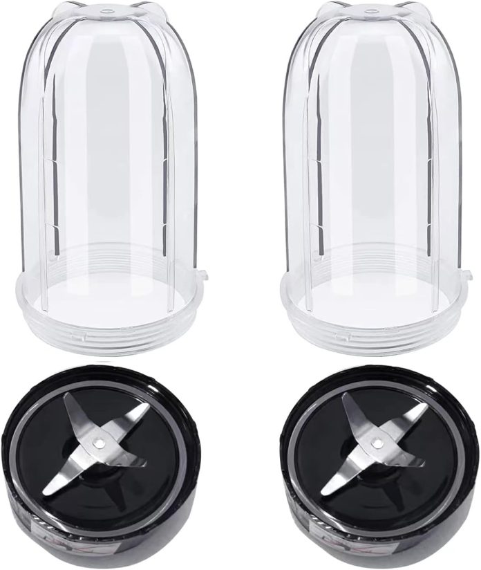 2 pcs replacement tall cup with 2 cross blade set compatible with original magic bullet blender juicer 250w mb 1001