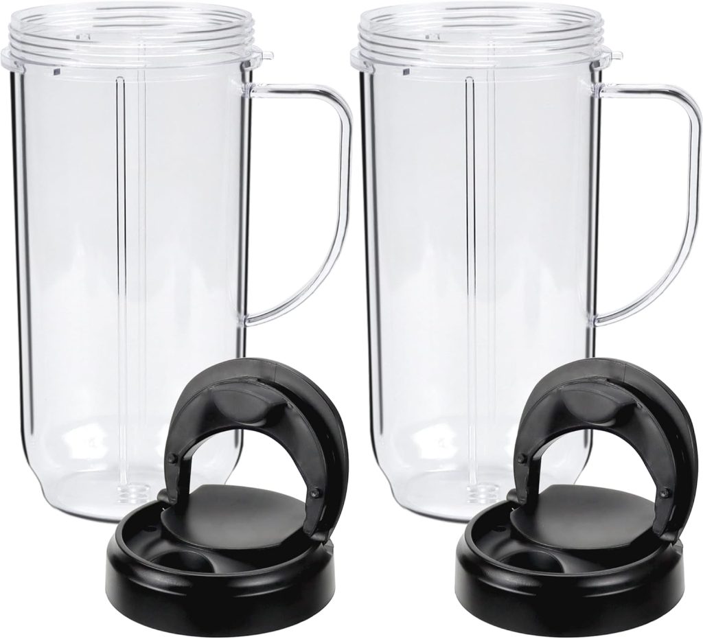 22oz Magic Bullet Blender Cups Replacement Parts -𝗙𝗼𝗼𝗱 𝗚𝗿𝗮𝗱𝗲 𝗠𝗮𝘁𝗲𝗿𝗶𝗮𝗹 -with Flip Top To-Go Lid and Handle for Magic Bullet 250w MB1001 Blender Accessories(2 Pack)