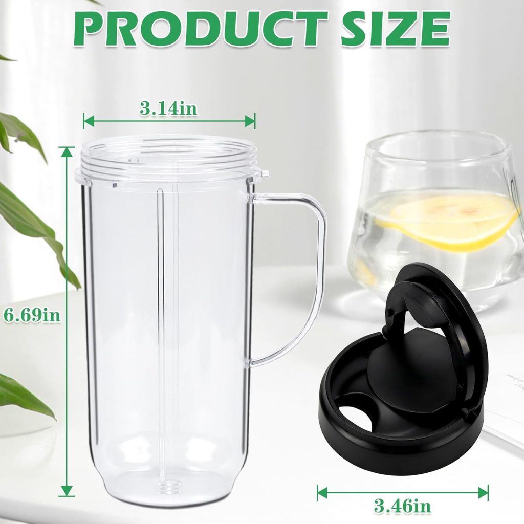 22oz Magic Bullet Blender Cups Replacement Parts -𝗙𝗼𝗼𝗱 𝗚𝗿𝗮𝗱𝗲 𝗠𝗮𝘁𝗲𝗿𝗶𝗮𝗹 -with Flip Top To-Go Lid and Handle for Magic Bullet 250w MB1001 Blender Accessories(2 Pack)