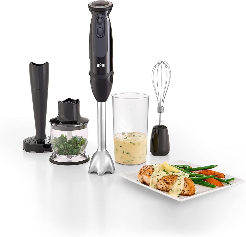 Braun Multiquick 5 Vario Hand Blender (SS Blending Shaft+1.5C Chopper+ Masher + Whisk+ Beaker), MQ5027, Black