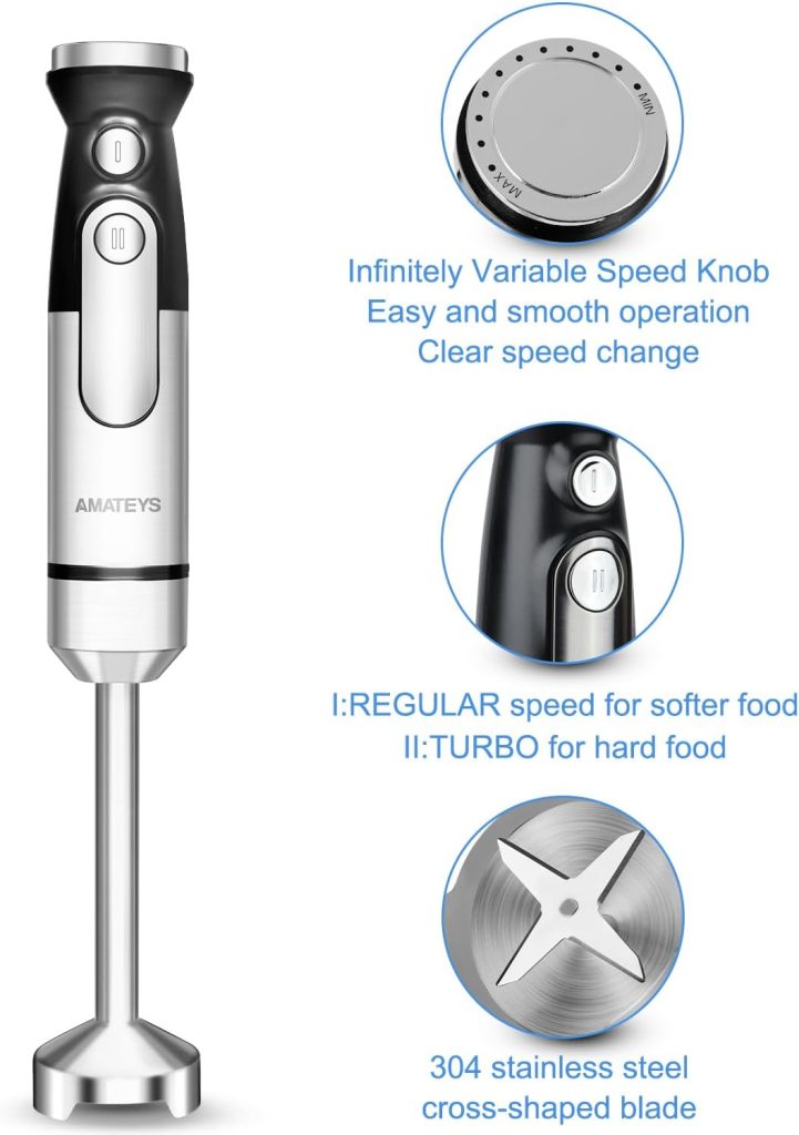 Handheld Immersion Blender,700W Infinitely Variable Speeds Hand Blender,Multi-function Stainless Steel Stick Kitchen Smoothie Blender with Detachable Whisk, Milk Frother,for Soup Puree