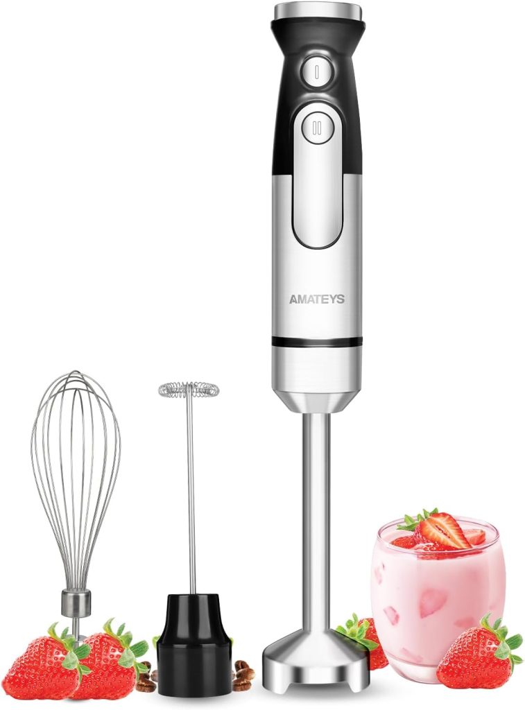 Handheld Immersion Blender,700W Infinitely Variable Speeds Hand Blender,Multi-function Stainless Steel Stick Kitchen Smoothie Blender with Detachable Whisk, Milk Frother,for Soup Puree