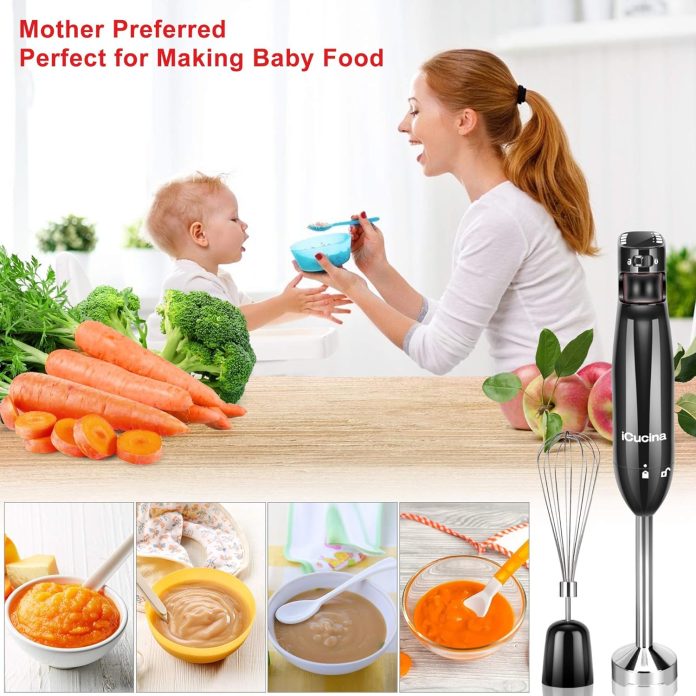 icucina 4 in 1 variable speed immersion hand blender powerful 400w dc motor one button operation smart stick blender wit 1