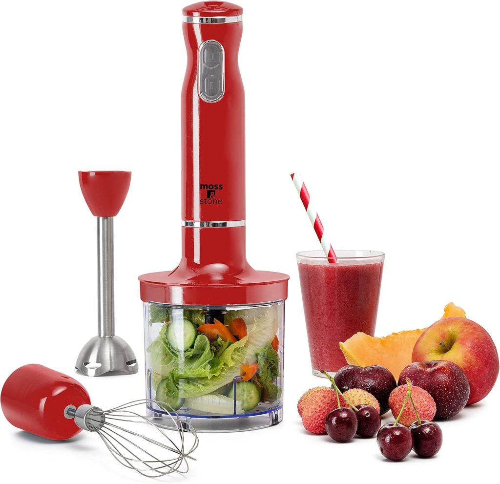 Moss  Stone Hand Blender Electric With Egg Whisk  Chopper, Powerful 300 Watt Immersion Hand Blender Set, Hand Mixer Set Stainless Steel Shaft  Blades, Black Handheld Blender With Ergonomic Handle