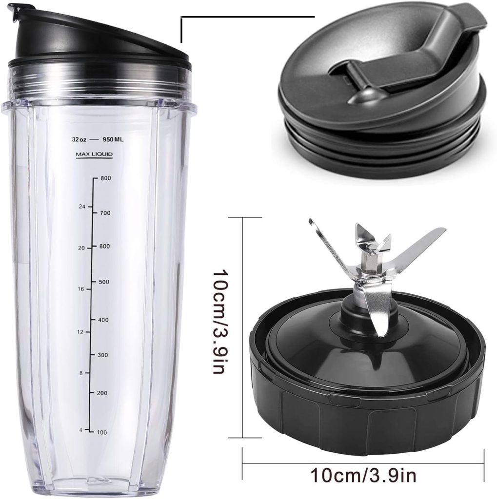 Ninja Blender Replacement Parts - 32OZ Ninja Blender Cups and 7 Fins Blade, Nutri Ninja Blender Parts Ninja Bullet Blender Cups for Auto iQ BL682-30 BL642-30 BL450-30 BL482-30 BL687CO-30 ect.
