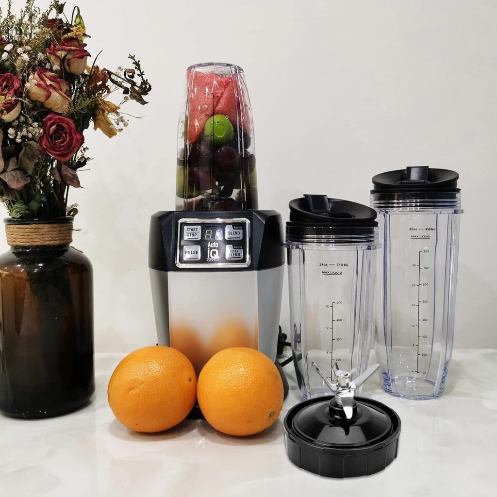 Ninja Blender Replacement Parts - 32OZ Ninja Blender Cups and 7 Fins Blade, Nutri Ninja Blender Parts Ninja Bullet Blender Cups for Auto iQ BL682-30 BL642-30 BL450-30 BL482-30 BL687CO-30 ect.