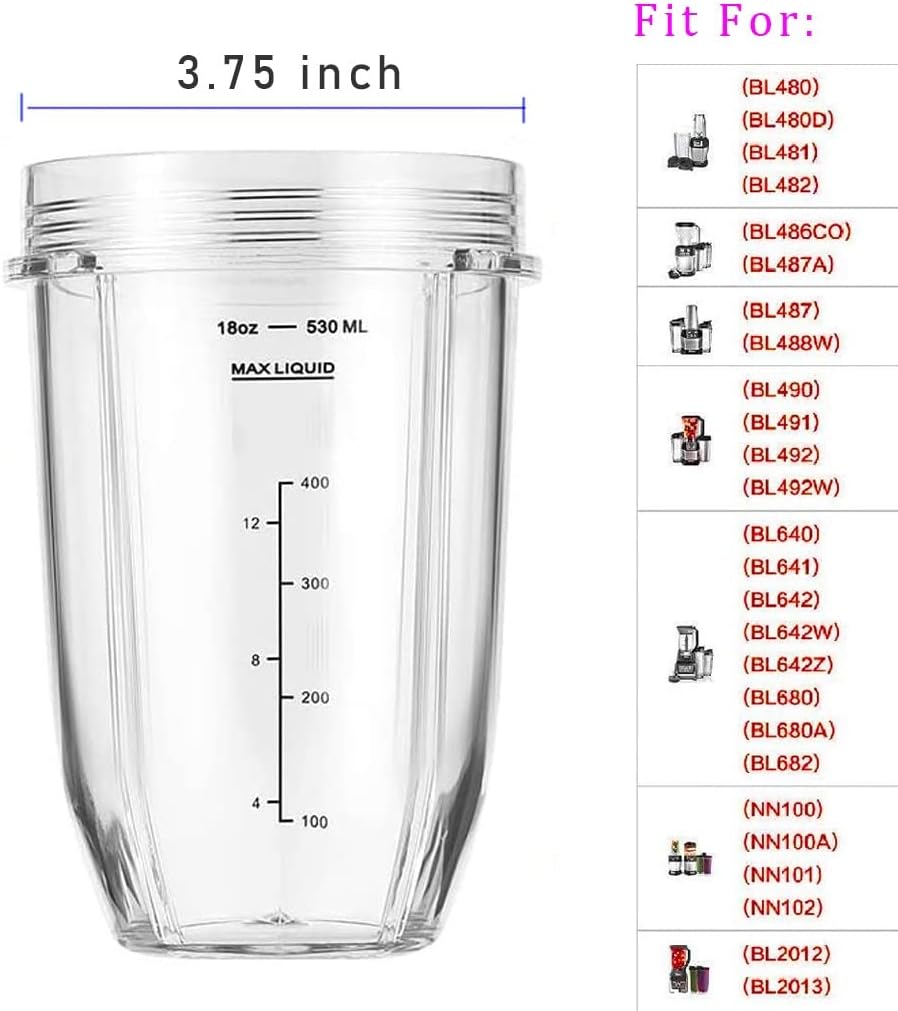 Replacement 24oz Nutri Ninja Blender Cup with Sip  Seal Lid For BL450 BL456 BL480 BL482 BL640 BL642 BL682 BN401 BN751 BN801 Foodi SS101 SS151 SS351 SS401 Ninja Blender Auto IQ Blade, 2-Pack …