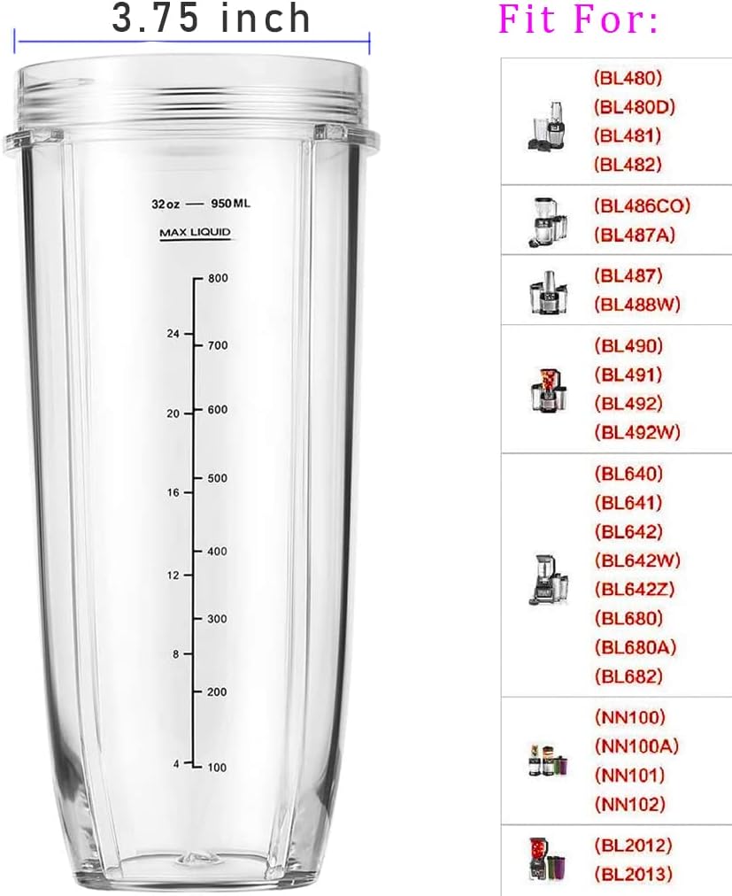 Replacement 24oz Nutri Ninja Blender Cup with Sip  Seal Lid For BL450 BL456 BL480 BL482 BL640 BL642 BL682 BN401 BN751 BN801 Foodi SS101 SS151 SS351 SS401 Ninja Blender Auto IQ Blade, 2-Pack …