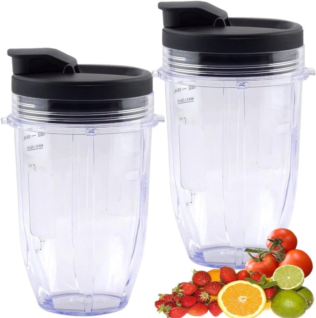 Replacement 24oz Nutri Ninja Blender Cup with Sip  Seal Lid For BL450 BL456 BL480 BL482 BL640 BL642 BL682 BN401 BN751 BN801 Foodi SS101 SS151 SS351 SS401 Ninja Blender Auto IQ Blade, 2-Pack …