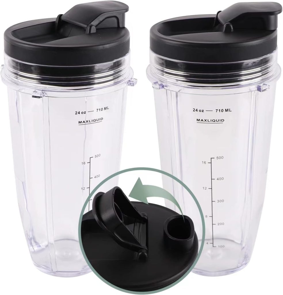 Replacement Parts Kit Ninja Blender Cups for 24 Ounce Cup (2 packs) with Sip  Seal Lid Compatible with Ninja Auto IQ Blender BL450 BL454 BL490 BL680 BL2013 NN102