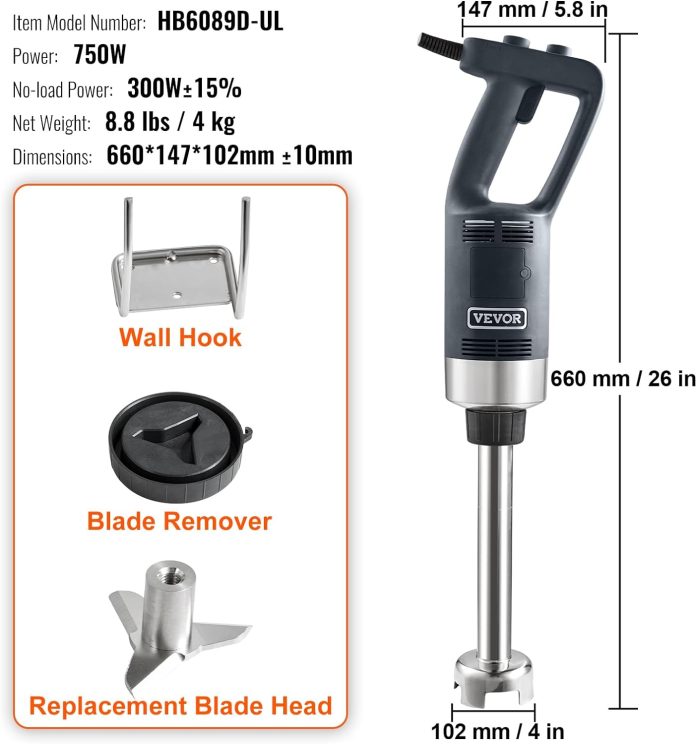vevor commercial immersion blender 750w 12 heavy duty hand mixer variable speed kitchen stick mixer with 304 stainless s 1