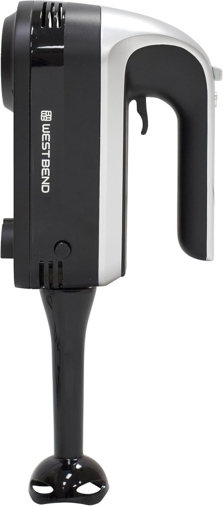 West Bend Hand Mixer Plus with Immersion Blender Attachment, 6 Speed Options with Ergonomic Handle and Snap-On Storage Case, 250-Watts, Black
