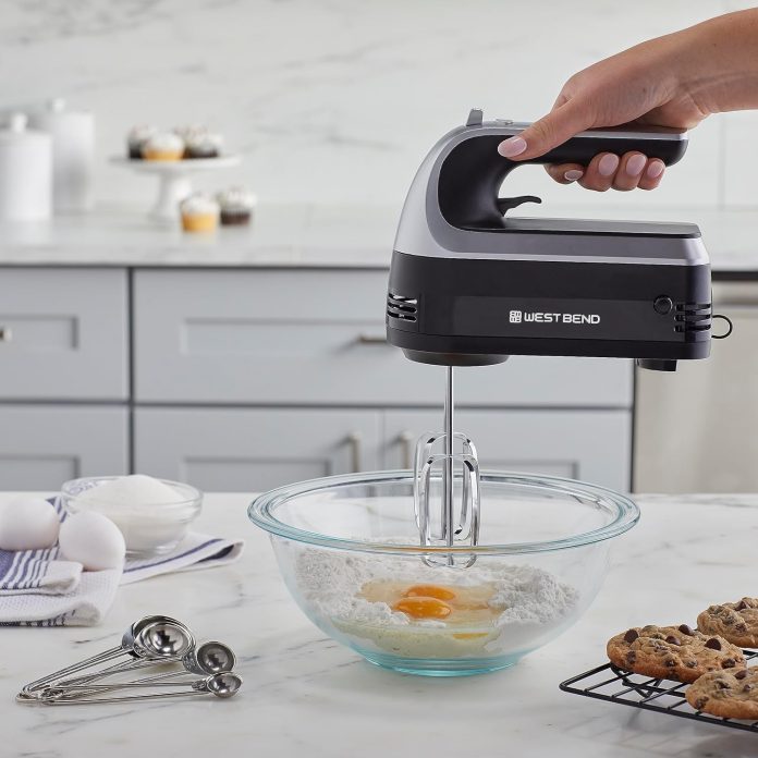 west bend hand mixer plus with immersion blender attachment 6 speed options with ergonomic handle and snap on storage ca 2