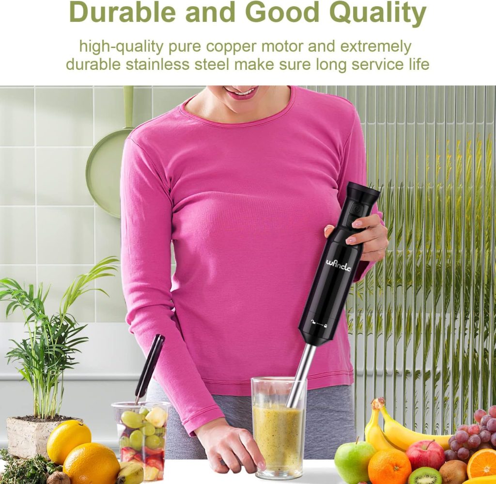 Wancle Handheld Blender, Electric Hand Blender with Turbo Mode, Immersion Blender Portable Stick Mixer with Stainless Steel Blades for Soup, Smoothie, Puree, Baby Food