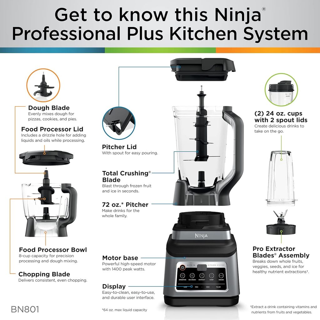 Ninja BN751 Professional Plus DUO Blender, 1400 Peak Watts, 3 Auto-IQ Programs for Smoothies, Frozen Drinks  Nutrient Extractions, 72-oz. Total Crushing Pitcher  (2) 24 oz. To-Go Cups, Black