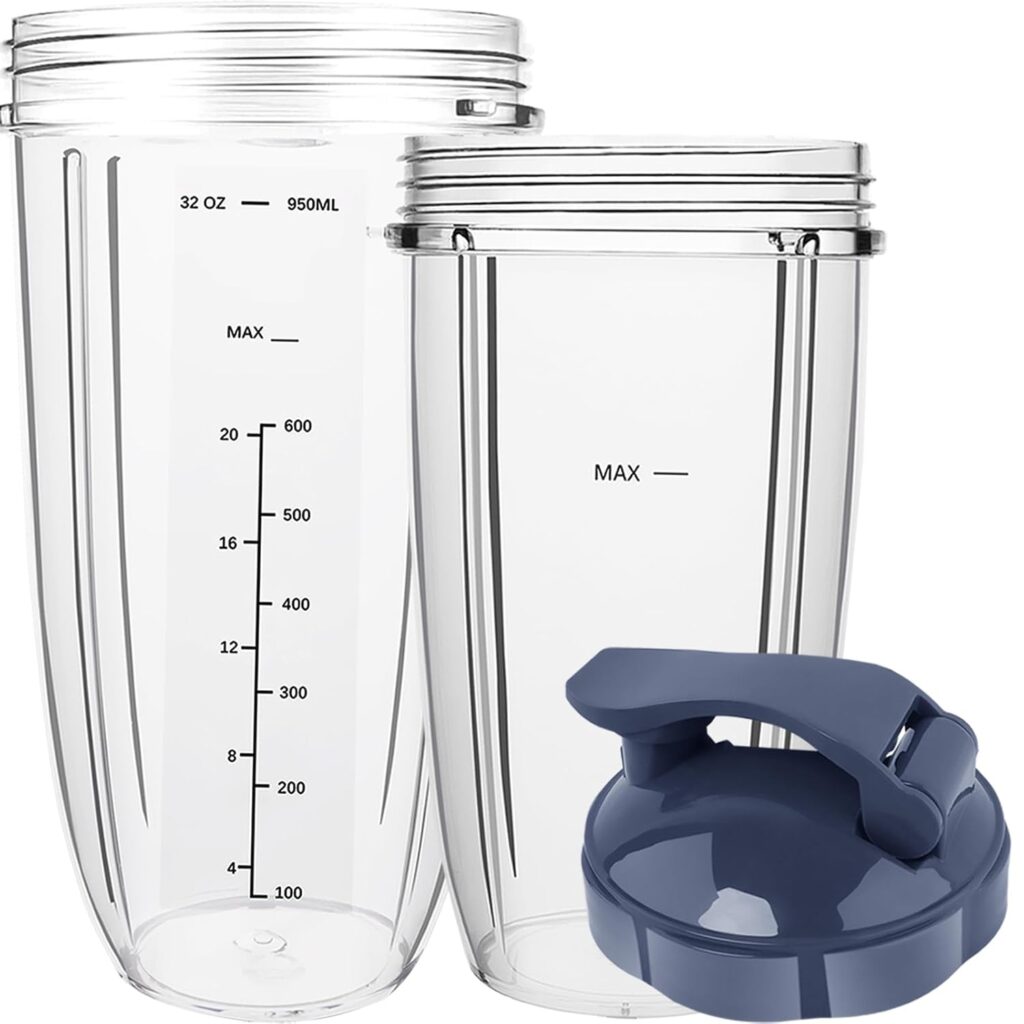4 pcs Blender Cups 32oz Cups with Flip-Top To-Go-Lids and Stay-Fresh Resealable Lid Compatible with NB 900W 600W Blenders Replacement Parts