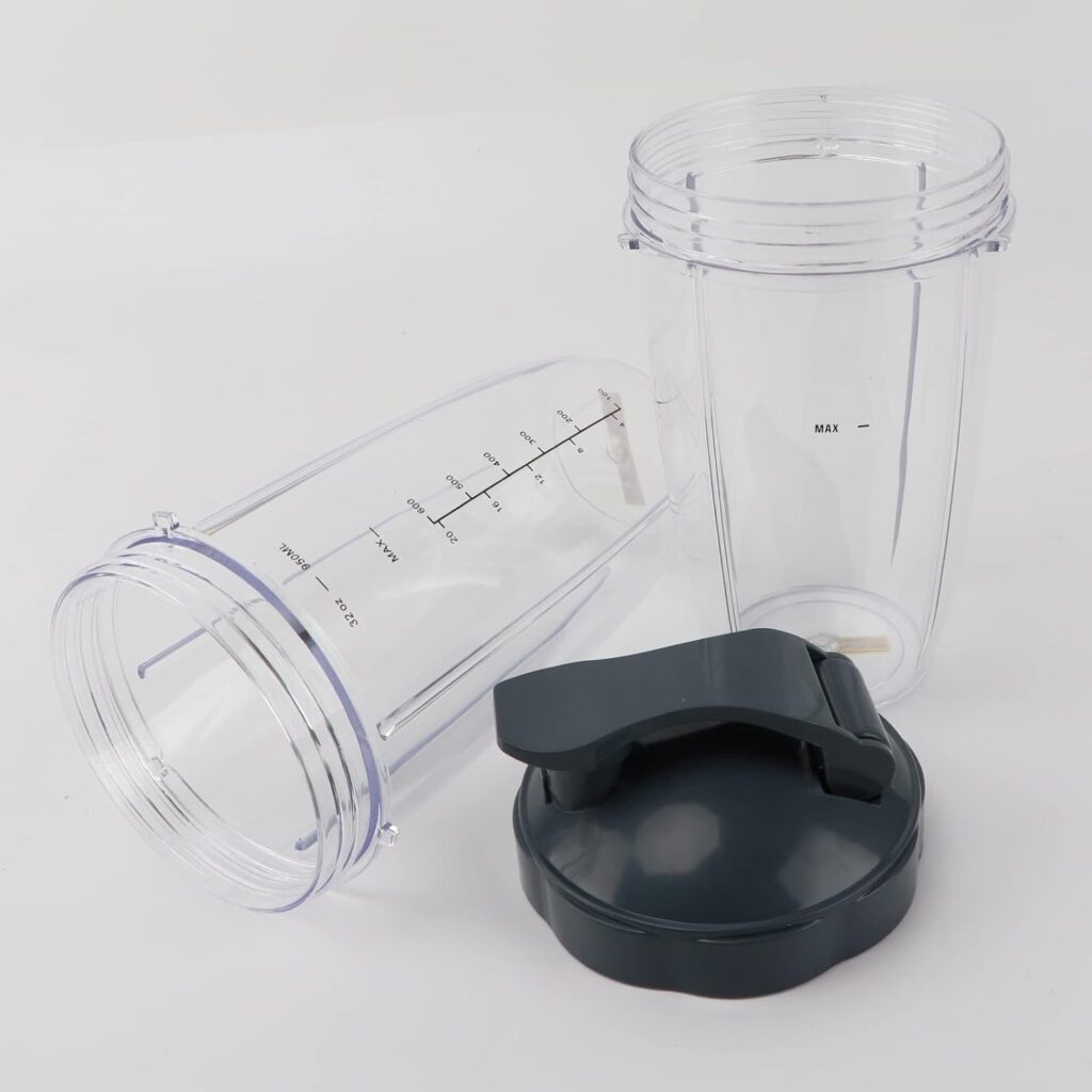 4 pcs Blender Cups 32oz Cups with Flip-Top To-Go-Lids and Stay-Fresh Resealable Lid Compatible with NB 900W 600W Blenders Replacement Parts