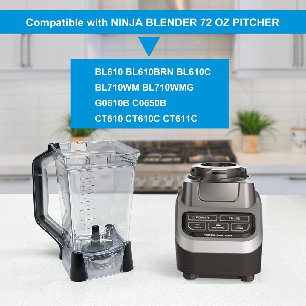 Blender Parts for Ninja 72 oz (9 Cups) XL Crushing Pitcher BL610 BL710WM BL710WMC CO610B CO650B CT610