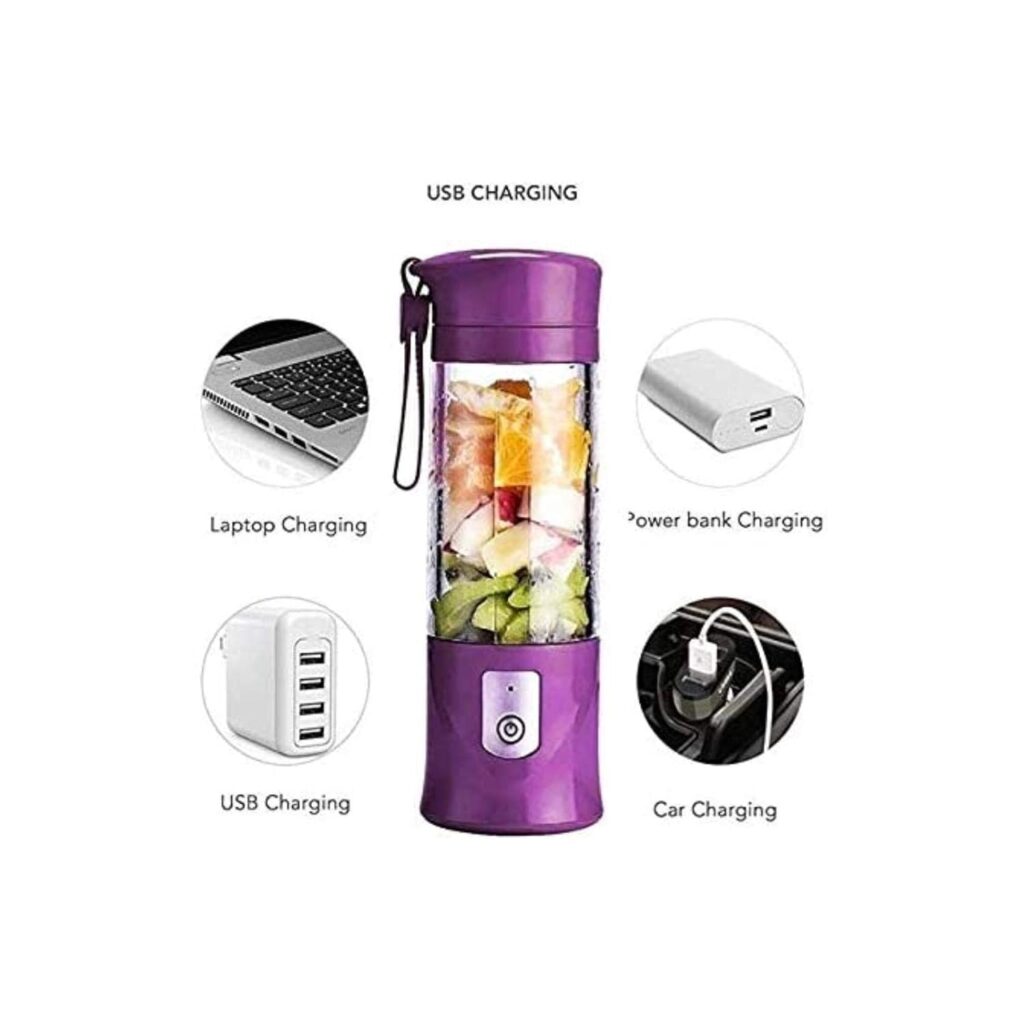 Portable Blender, USB Travel Juice Bottle Personal Travel Blender for Shakes and Smoothies Baby Food Mixing Machince with Updated 6 Blades 4000mAh Rechargeable Battery,13Oz Bottle(purple)