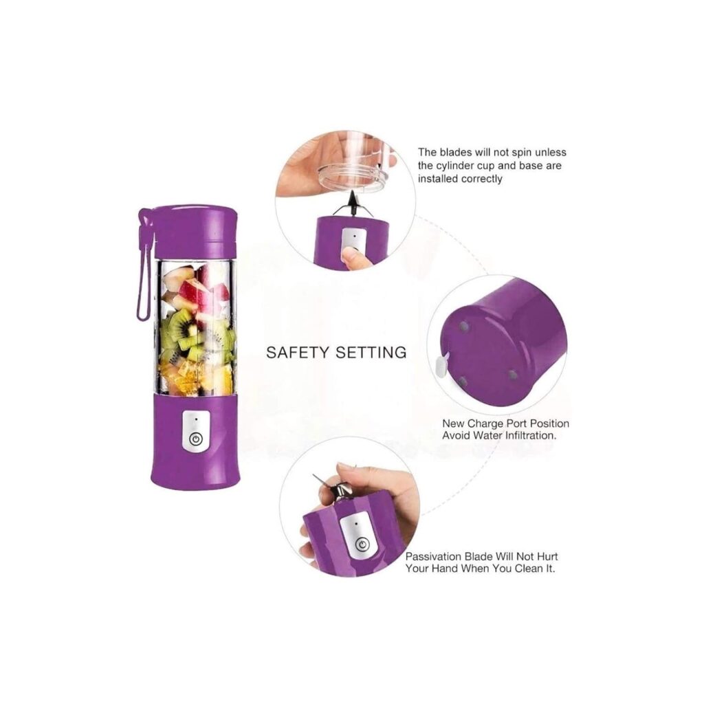 Portable Blender, USB Travel Juice Bottle Personal Travel Blender for Shakes and Smoothies Baby Food Mixing Machince with Updated 6 Blades 4000mAh Rechargeable Battery,13Oz Bottle(purple)