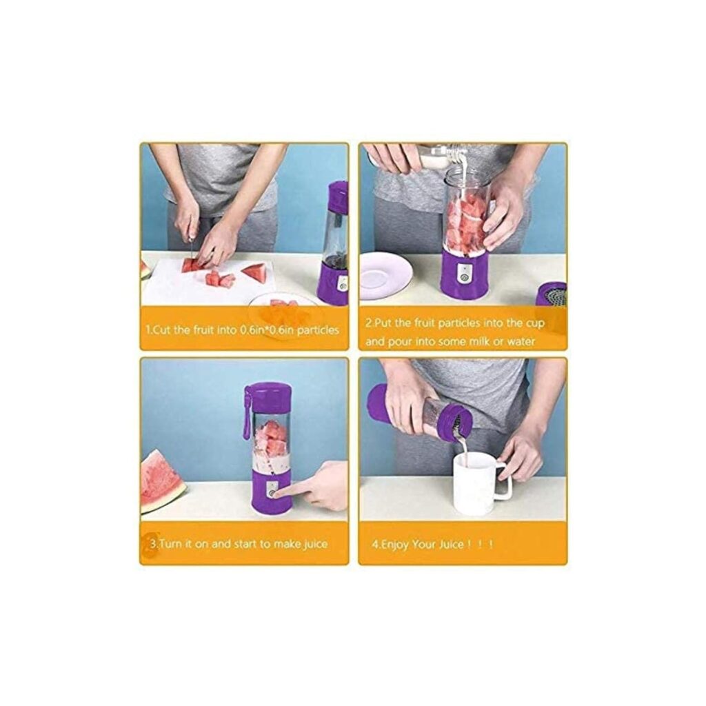 Portable Blender, USB Travel Juice Bottle Personal Travel Blender for Shakes and Smoothies Baby Food Mixing Machince with Updated 6 Blades 4000mAh Rechargeable Battery,13Oz Bottle(purple)