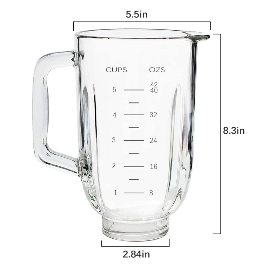 Replacement Parts 5-Cups Glass jar with lid,Compatible with BLACKDECKER 10-Speed Blender BL2010BPA/BL2010BP/ BL2020S/ BL-2020/ BL2010BG