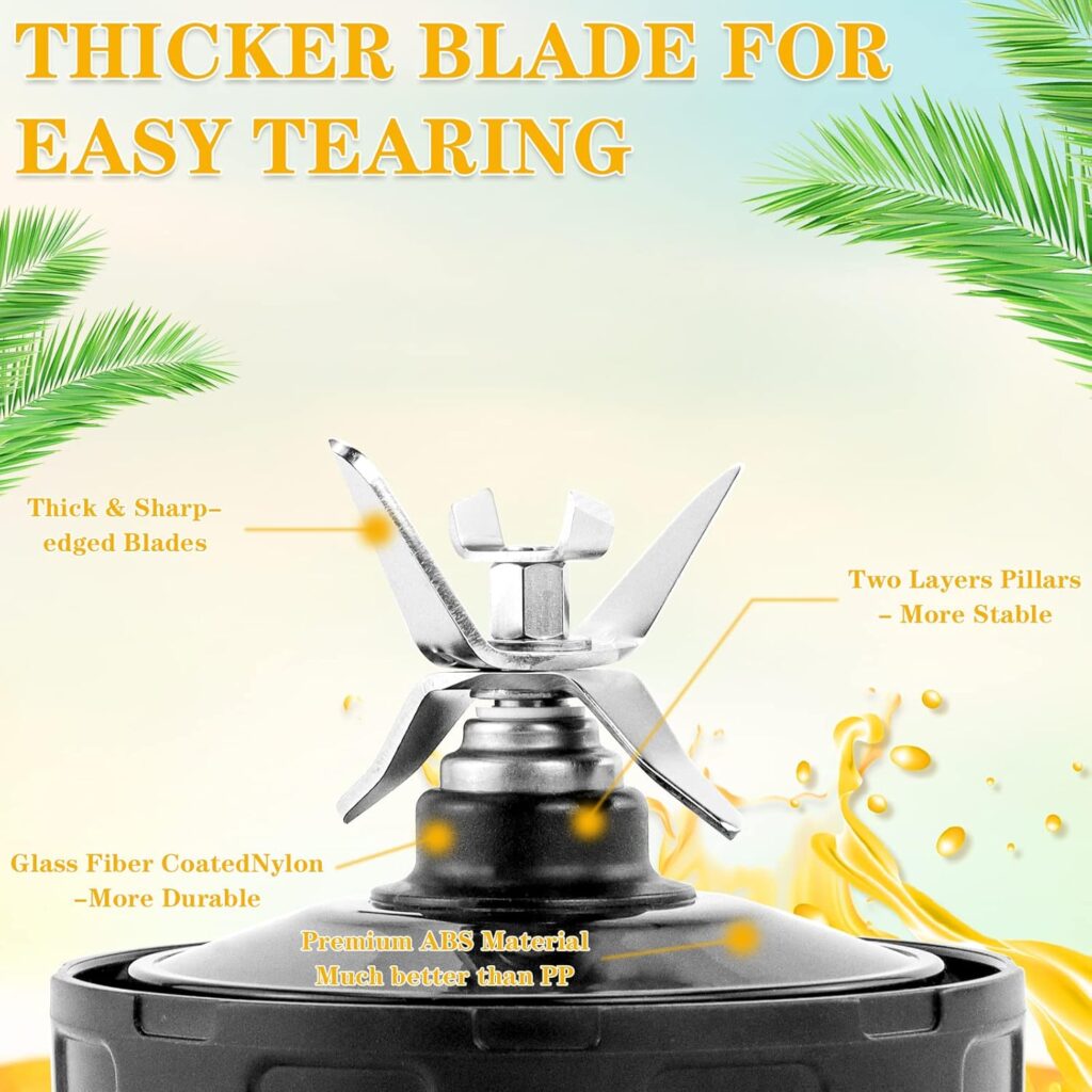 Blender Replacement Cups for Ni.nja -24oz Cups with 2 Spout lids,7 Fins Blender Blade,BL450-30 BL480-30 BL487 - BL492 CT680 BL642-30 BL680A NN100 BN801 by TOMOON