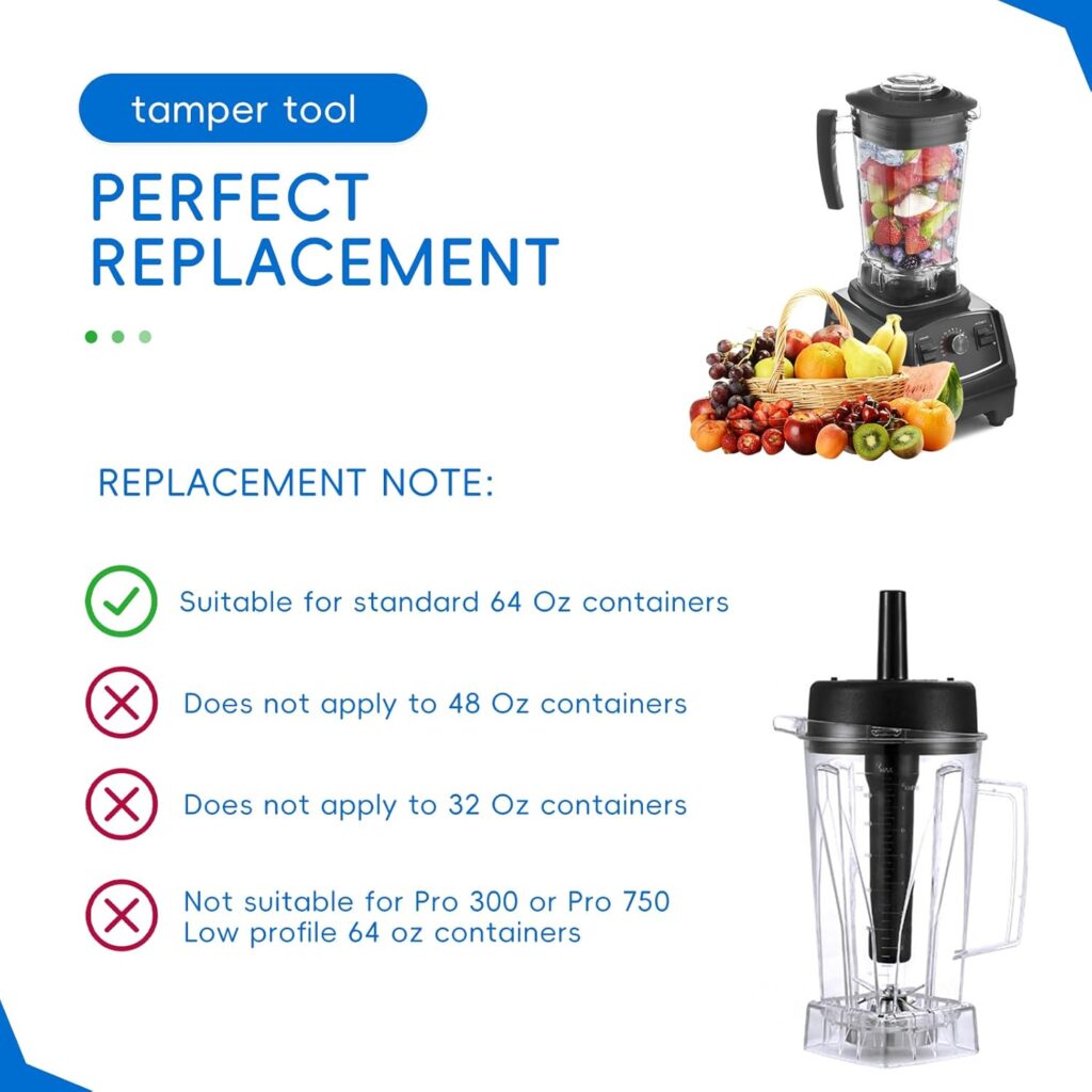 Blender Replacement Part Tamper Tool, Plunger Replacement, Tamper Accessories for Vitamix Classic Standard 64oz Containers, Replacement Parts 5000 5200 6300 760 Blender, Ultra Durable, Black