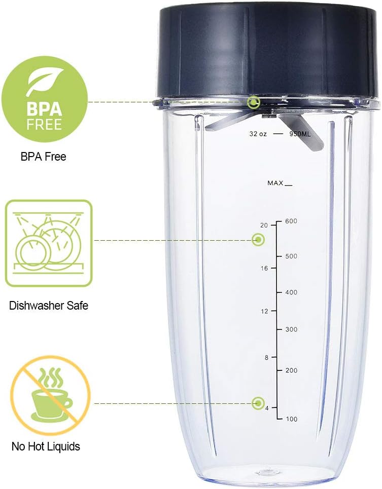 Blender Replacement Parts for Nutribullet, 32oz  24oz Cups with Replacement Extractor Blade, Compatible with Nutri Bullet 600W/900W Blenders (3 PCS)