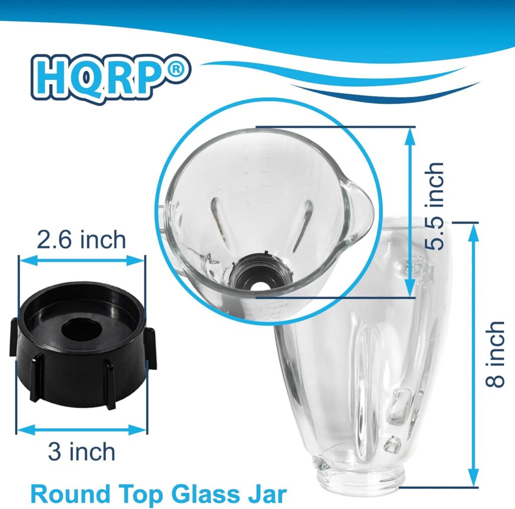 HQRP Glass Round Replacement Blender Jar Set Compatible with Oster Osterizer Blender Models, 5-Cup, 1.25L Pitcher, 0.33 Gallon Capacity