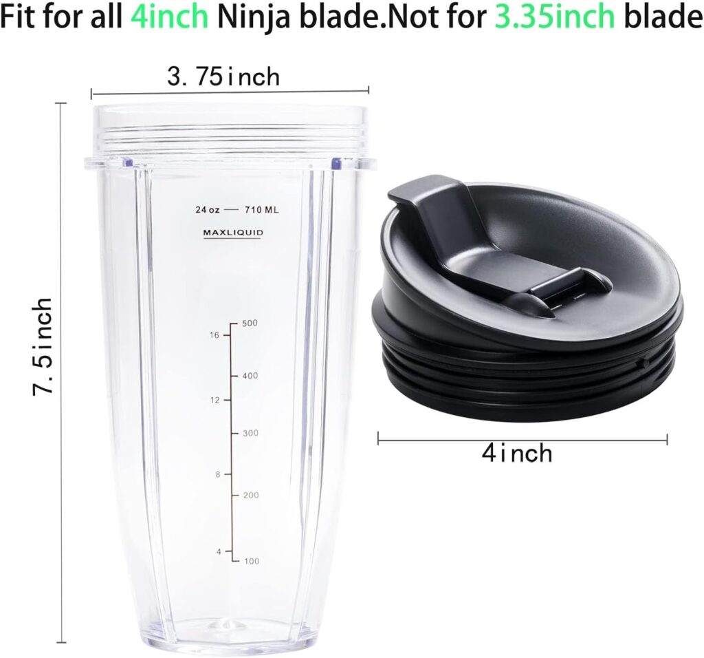 Replacement Blender Cup with Lid 24 Oz Cups For Ninja Auto iQ BL480 BL482 BL642 BL682 BL450 BN401 BN751 BN801 Foodi SS351 SS151 SS401 Ninja Blender Replacement Parts 24oz Cup with Sip  Seal Lid