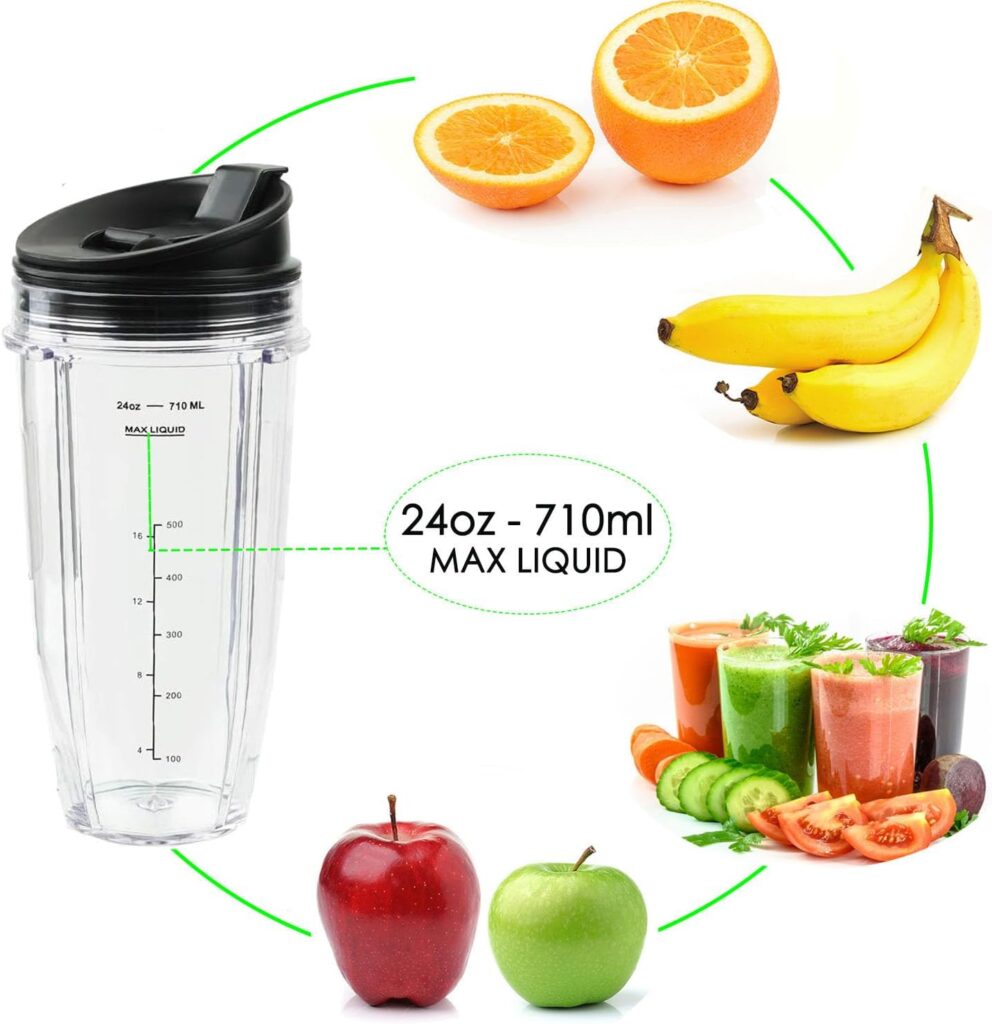Replacement Blender Cup with Lid 24 Oz Cups For Ninja Auto iQ BL480 BL482 BL642 BL682 BL450 BN401 BN751 BN801 Foodi SS351 SS151 SS401 Ninja Blender Replacement Parts 24oz Cup with Sip  Seal Lid