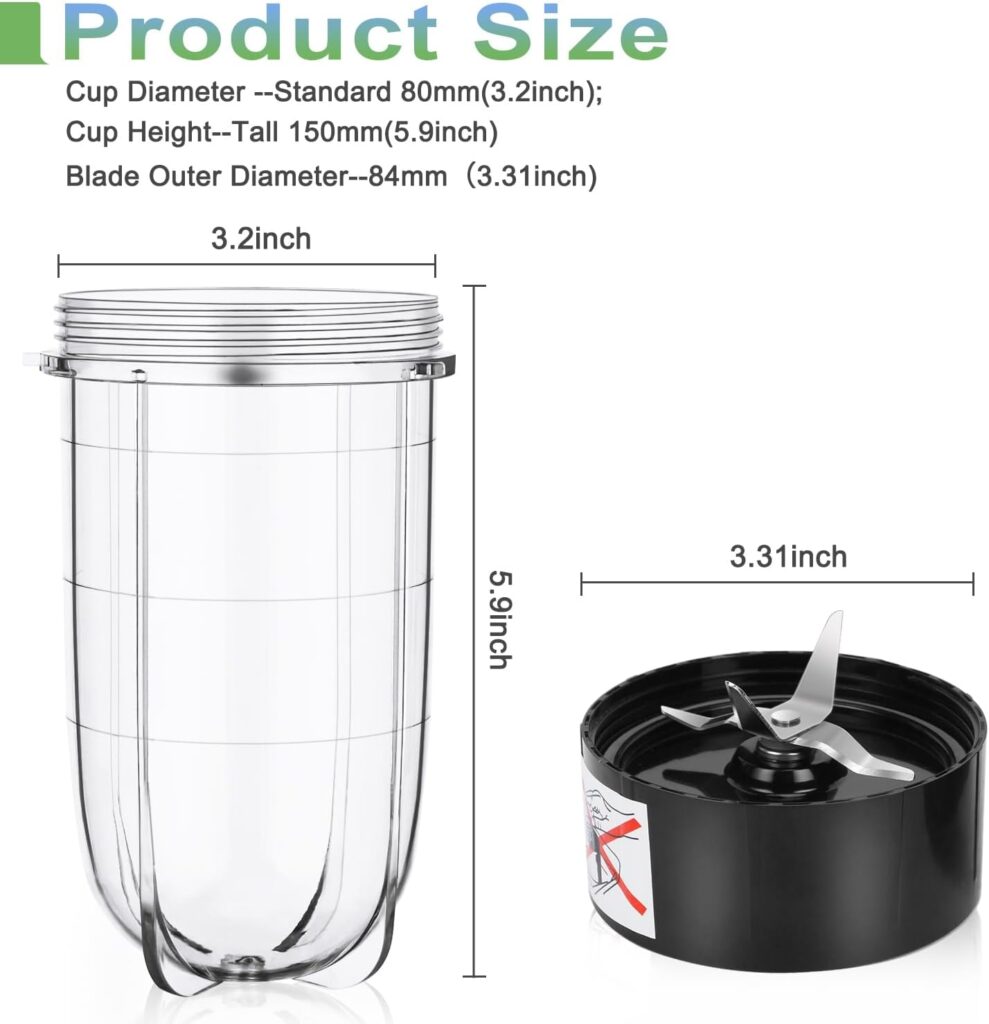 Replacement Cross Blade + 16oz Cup Set for Magic Bullet, Replacement Parts compatible with 250 W Magic Bullet MB1001 Blender