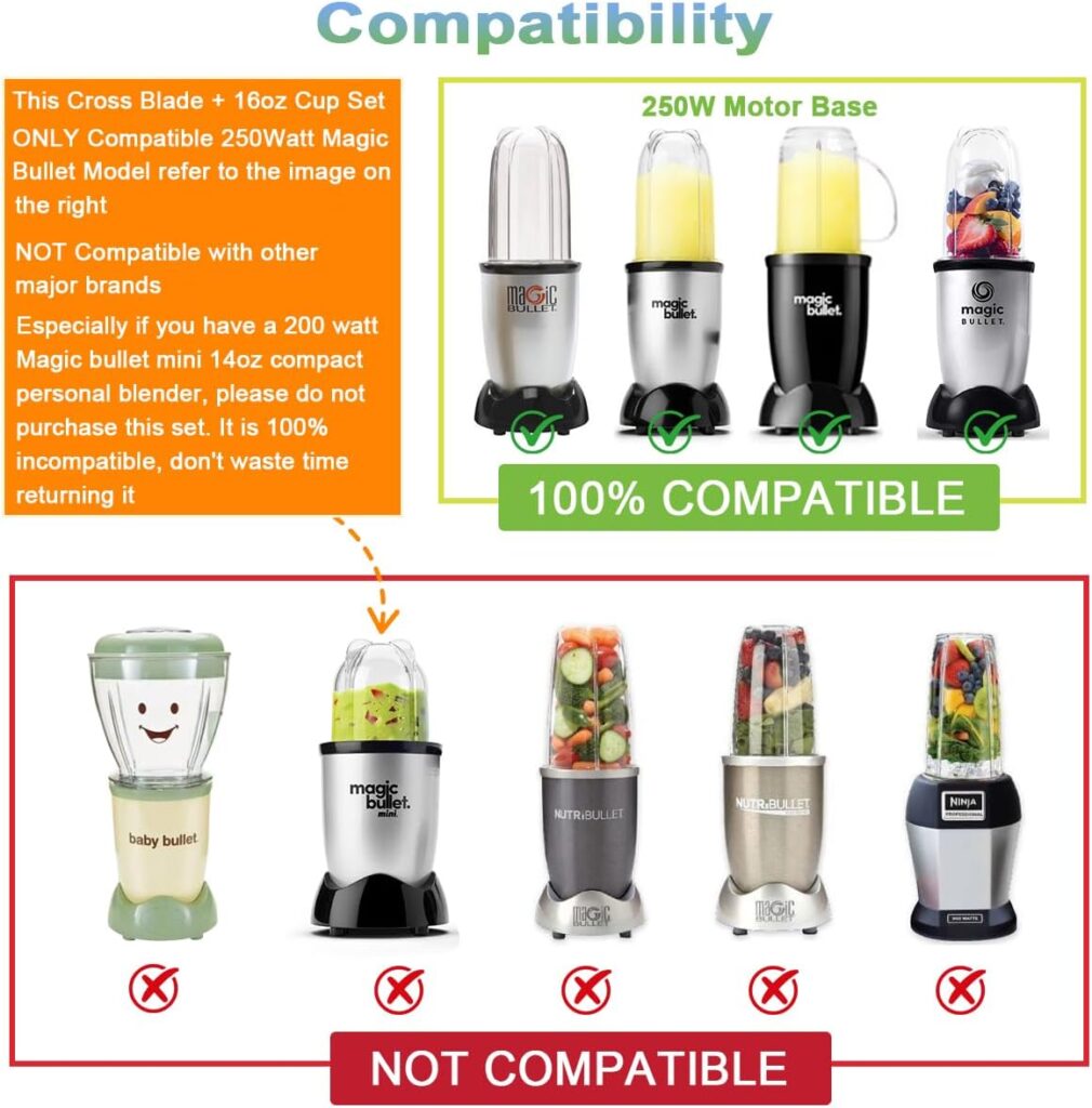 Replacement Cross Blade + 16oz Cup Set for Magic Bullet, Replacement Parts compatible with 250 W Magic Bullet MB1001 Blender