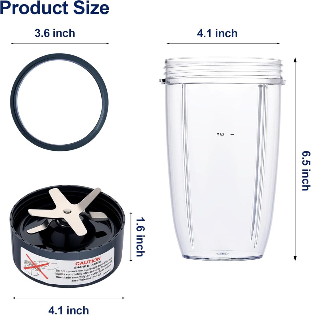 Upgrade Blender Cups Fit for Nutribullet 600w/900w, Replacement Parts 32oz Cups with Flip-Top To-Go-Lids, Blender Accessories (2 Pack)