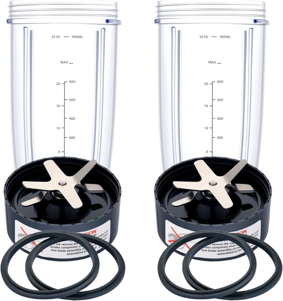 Upgrade Blender Cups Fit for Nutribullet 600w/900w, Replacement Parts 32oz Cups with Flip-Top To-Go-Lids, Blender Accessories (2 Pack)