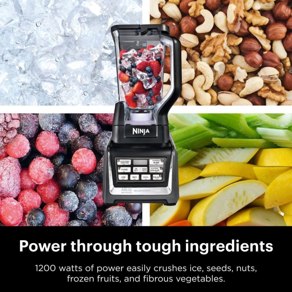 Ninja BL642 Nutri Ninja Personal  Countertop Blender with 1200W Auto-iQ Base, 72 oz. Pitcher, and 18, 24,  32 oz. To-Go Cups with Spout Lids, For Smoothies, Shakes  More, Dishwasher Safe, Black