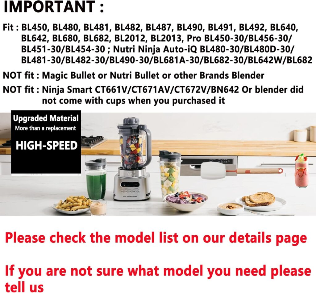 Ninja Blender Cups Replacement, Replacement 24oz Blender Cup For Ninja BL450 BL480 BL482 BL640 BL642 BL682 BN401 BN751 BN800 BN801
