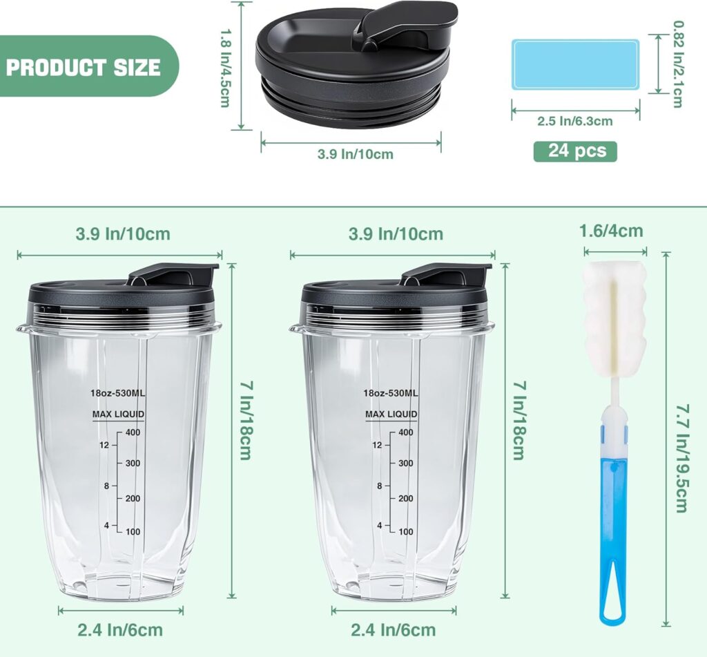 GuanQiao 2-Pack 24oz Blender Cups: Replacement For Ninja, With Sip/Seal Lid, Cleaning Brush 24pcs Writable Labels. Fits BN401/BN751/BN801/BN800/BL450/BL456/BL480/Foodi SS401/SS101/TWISTi SS151/SS351 GuanQiao 2-Pack 24oz Blender Cups: Replacement For Ninja, With Sip/Seal Lid, Cleaning Brush 24pcs Writable Labels. Fits BN401/BN751/BN801/BN800/BL450/BL456/BL480/Foodi SS401/SS101/TWISTi SS151/SS351