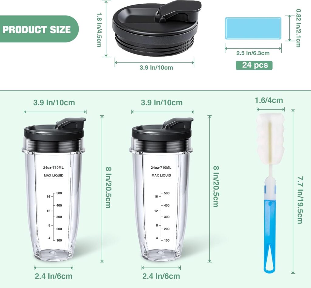 GuanQiao 2-Pack 24oz Blender Cups: Replacement For Ninja, With Sip/Seal Lid, Cleaning Brush 24pcs Writable Labels. Fits BN401/BN751/BN801/BN800/BL450/BL456/BL480/Foodi SS401/SS101/TWISTi SS151/SS351 GuanQiao 2-Pack 24oz Blender Cups: Replacement For Ninja, With Sip/Seal Lid, Cleaning Brush 24pcs Writable Labels. Fits BN401/BN751/BN801/BN800/BL450/BL456/BL480/Foodi SS401/SS101/TWISTi SS151/SS351