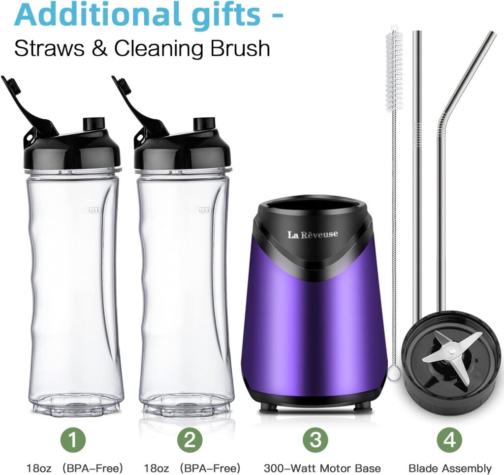 La Reveuse Smoothie Blender Personal Size 300 Watts with 2 Pieces 18 oz BPA-free Travel Sports Bottles,Purple La Reveuse Smoothie Blender Personal Size 300 Watts with 2 Pieces 18 oz BPA-free Travel Sports Bottles,Purple