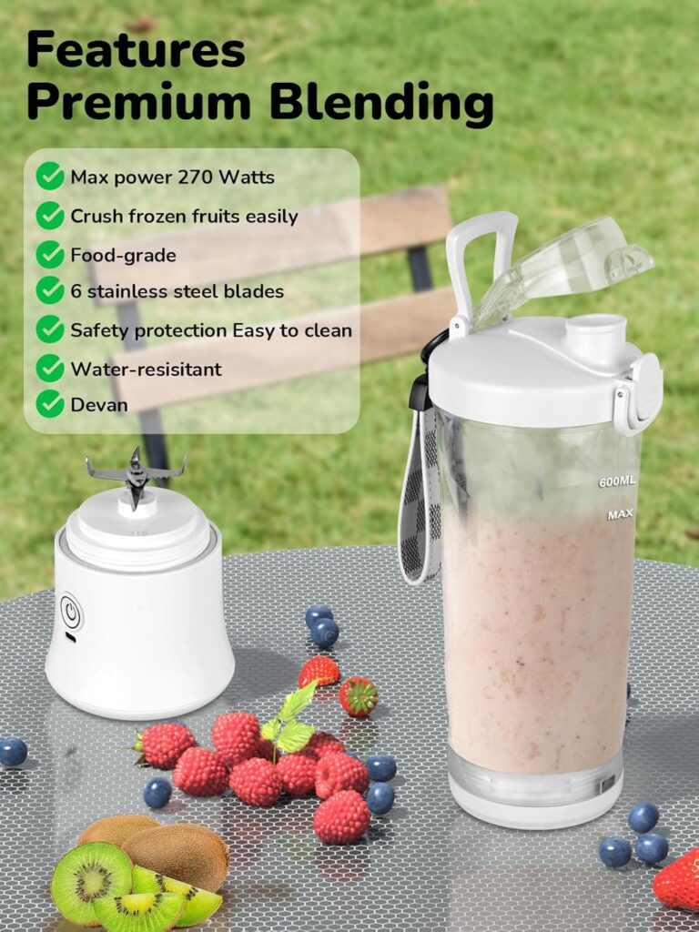 MERICARGO Portable Blender 20oz Large Capacity, 6 Blades Mini Blender for Shakes and Smoothies, BPA Free Personal Blender with Rechargeable USB, Fresh Juice Blender for On the Go, White MERICARGO Portable Blender 20oz Large Capacity, 6 Blades Mini Blender for Shakes and Smoothies, BPA Free Personal Blender with Rechargeable USB, Fresh Juice Blender for On the Go, White