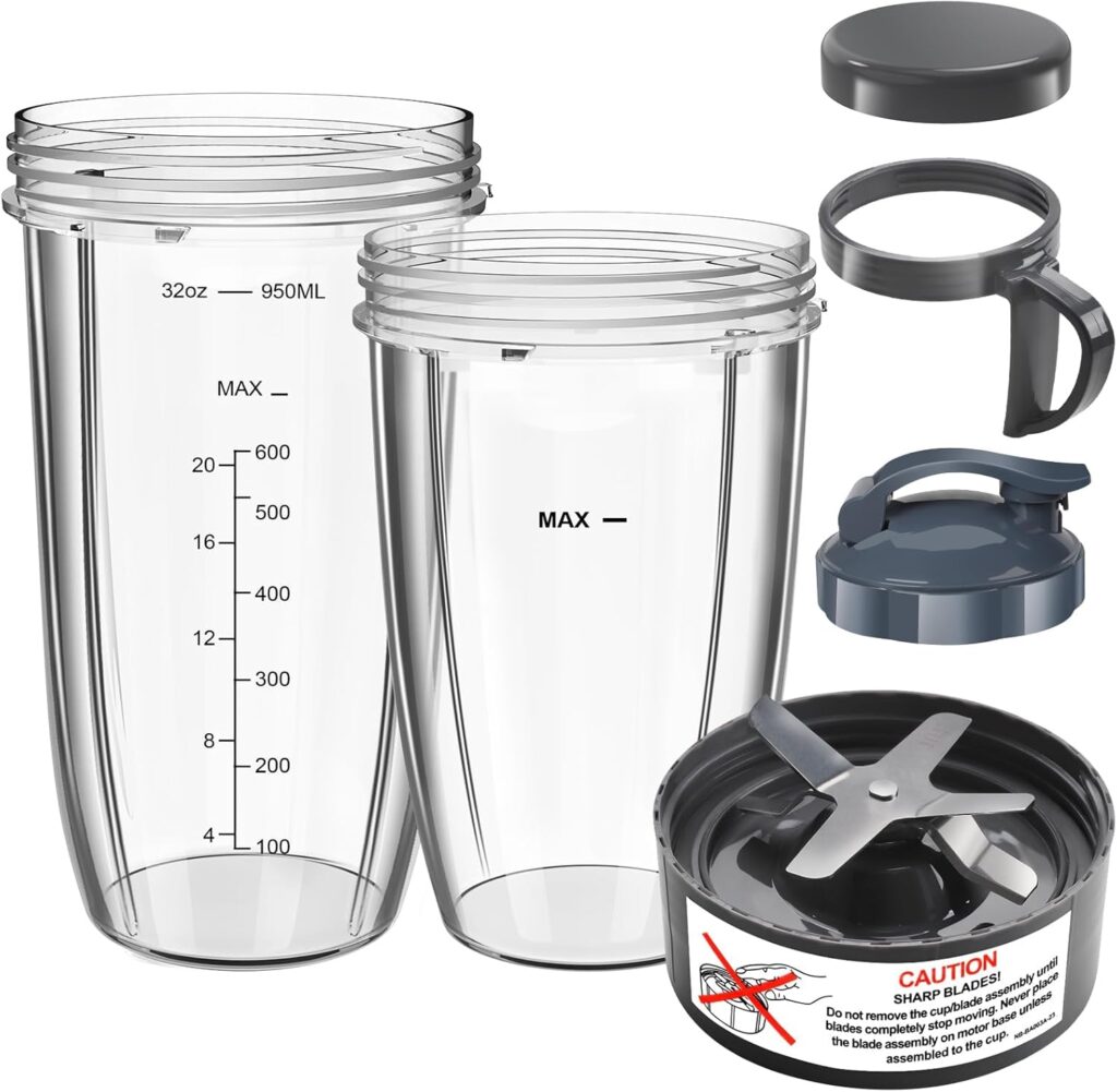 Nutribullet Blender Cups  Blade Replacement Set, 32oz  24oz Nutribullet cups with Lid To-Go Lid and Lip Ring, Replacement Cups for Nutri Bullet Blenders 600w  Pro 900w Accessories 6 PCS