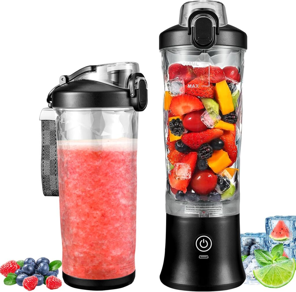 Portable Blender 20 oz Personal Blender for Shakes and Smoothies, BPA Free USB C Rechargeable Blender Cups with 6 Blades and Travel Lid for Ice and Frozen Drinks Portable Blender 20 oz Personal Blender for Shakes and Smoothies, BPA Free USB C Rechargeable Blender Cups with 6 Blades and Travel Lid for Ice and Frozen Drinks