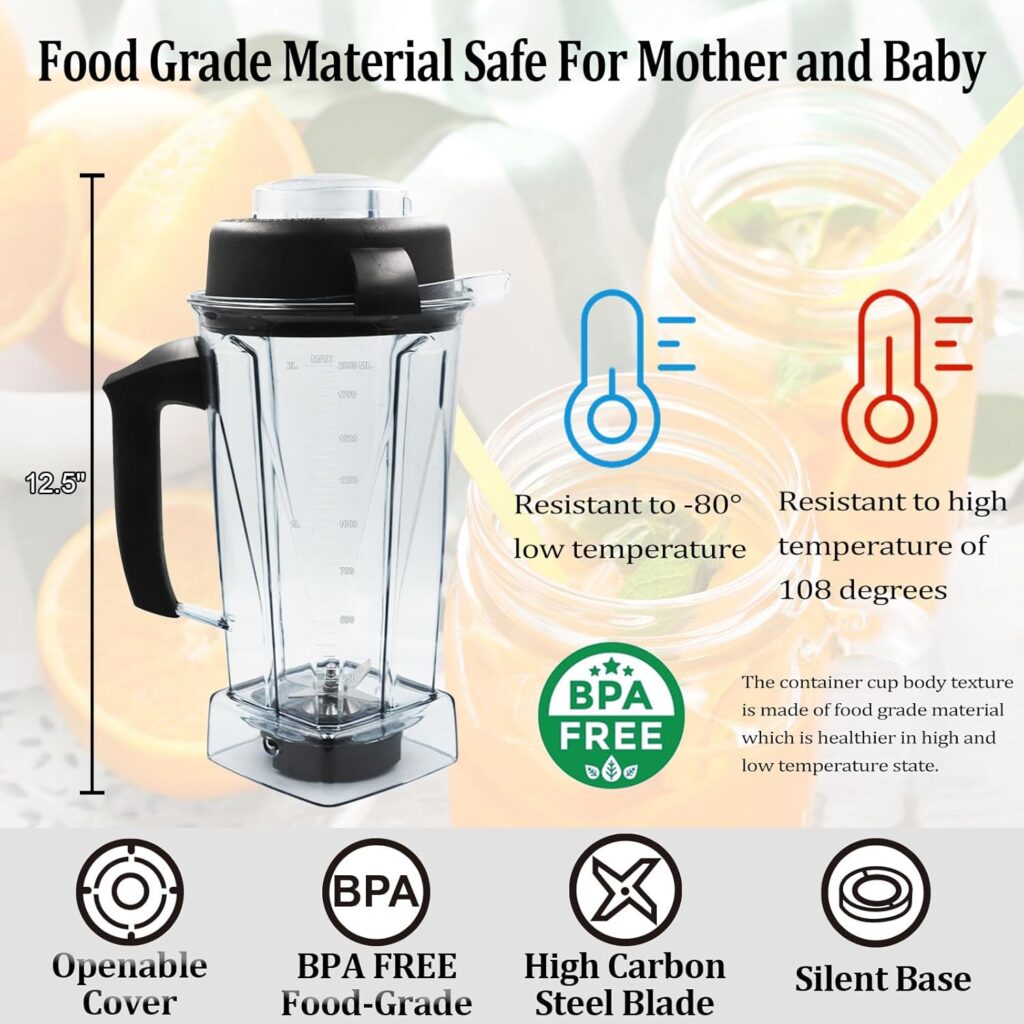 Blender Pitcher 64oz, Compatible with 5200 5000 5300 6300 VM0101 VM0103 VM0197 Classic/Explorian/Commercial Series etc Container Jar Cup, 2-year full warranty Blender Pitcher 64oz, Compatible with 5200 5000 5300 6300 VM0101 VM0103 VM0197 Classic/Explorian/Commercial Series etc Container Jar Cup, 2-year full warranty